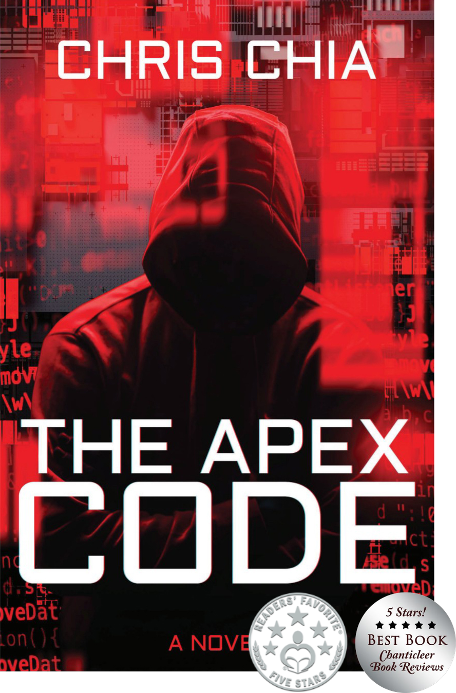 The Apex Code by Chris Chia, book cover with two five-star review badges