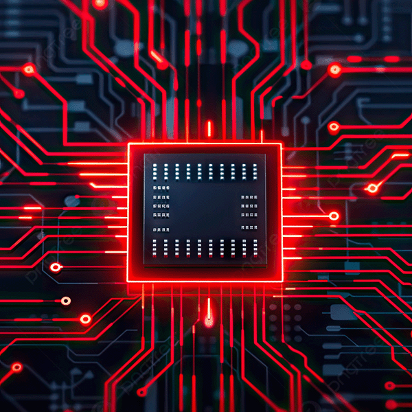 Hardware backdoor: a corrupted chip glowing red on a circuit board