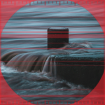 A moody photo of a submarine periscope-like structure breaking the water's surface, overlaid with red interference lines and a periscope viewfinder frame, symbolizing an autonomous submarine.