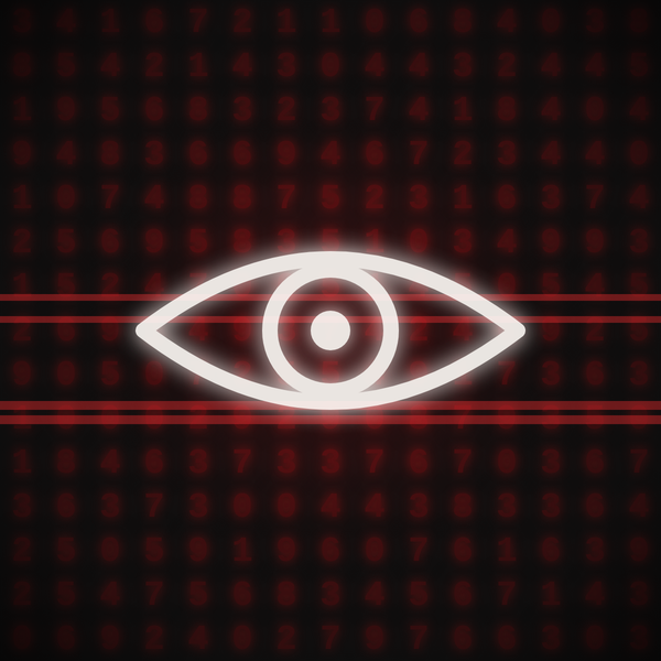 Image interpretation: a stylized eye over a grid of numbers
